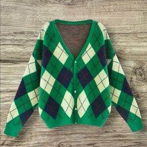 Green Argyle Women's Sweater